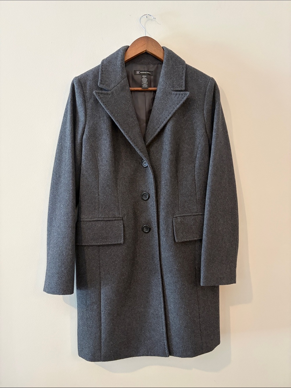 INC international concept Classic Gray Wool-Blend Coat
